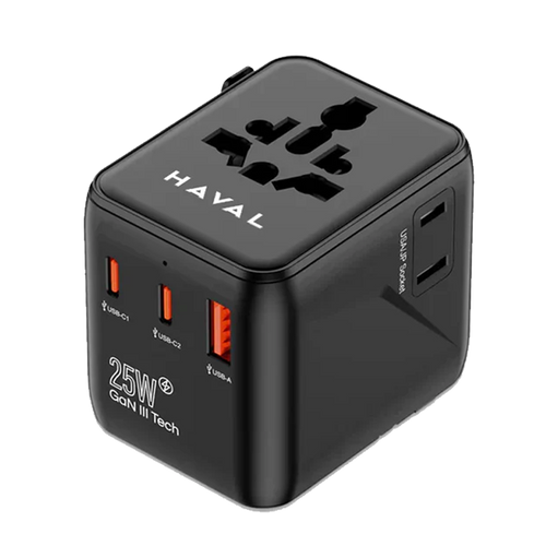 HAVAL 25W FAST CHARGER+UNIVERSAL ADAPTER , COMES WITH 2 USB-C, 1 USB-A PORT