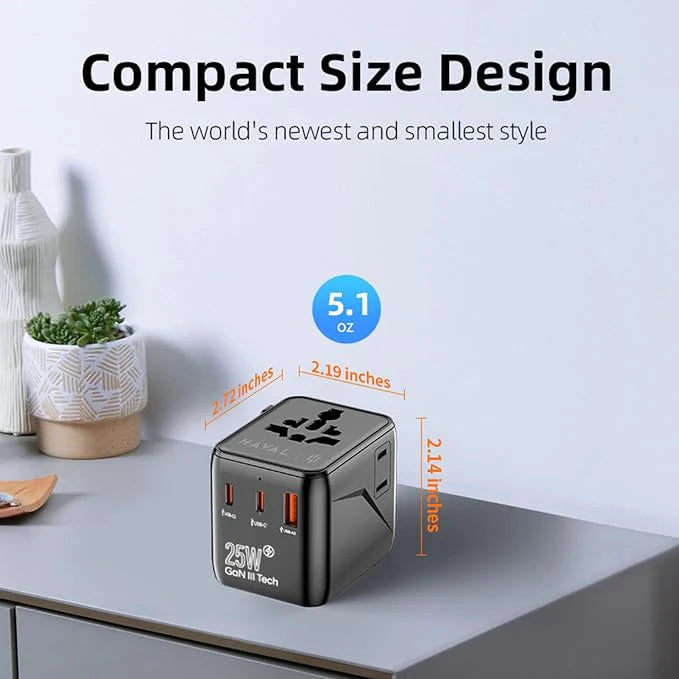 HAVAL 25W FAST CHARGER+UNIVERSAL ADAPTER , COMES WITH 2 USB-C, 1 USB-A PORT