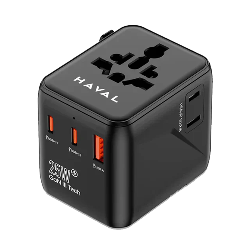 HAVAL 25W FAST CHARGER+UNIVERSAL ADAPTER , COMES WITH 2 USB-C, 1 USB-A PORT